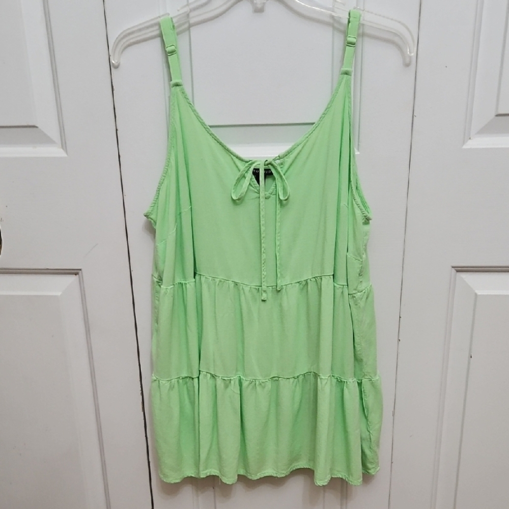 Torrid Rayon Slub Tiered Green Tie Front Cami Tank/ 2X